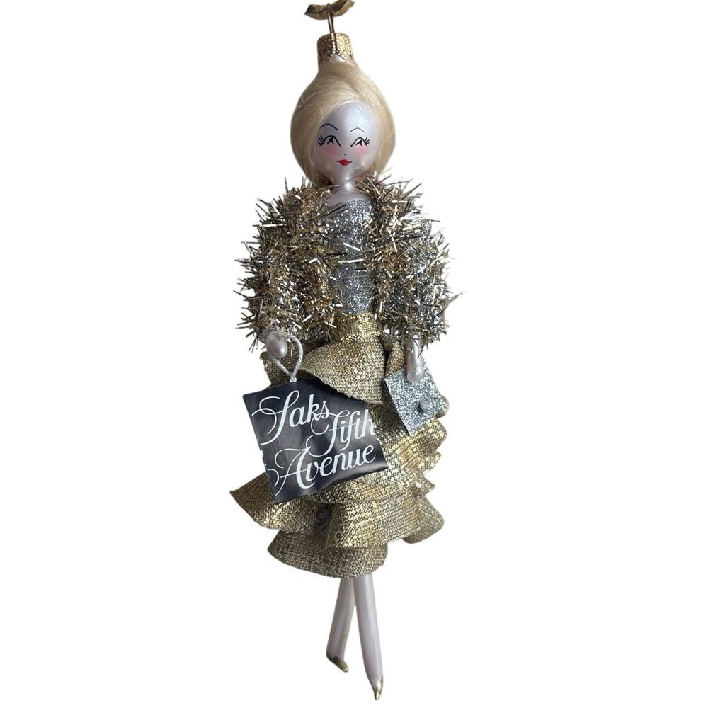 NIB Authentic Retired De Carlini Italy for Saks Fifth Avenue Ornament Gold Lady
